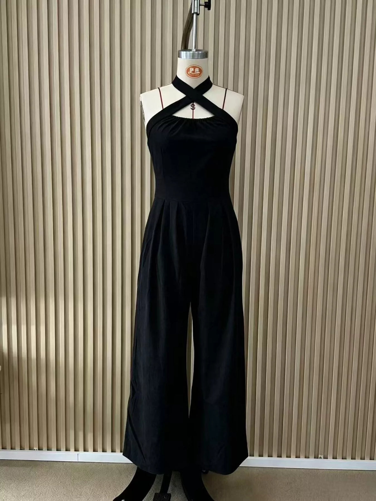 Black Halter Neck Wide-Leg Jumpsuit back view