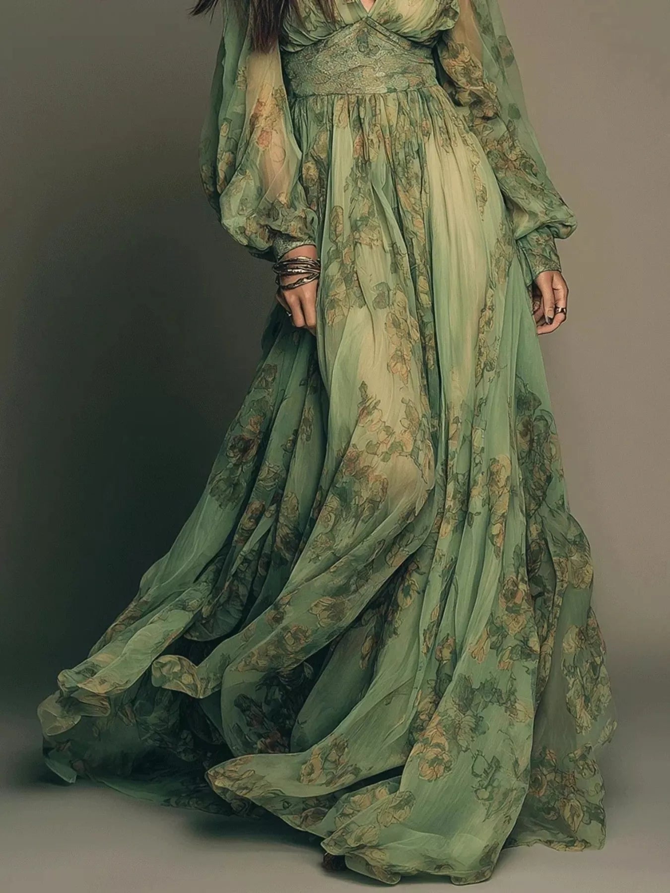 Trendsi Floral Print V-Neck Maxi Dress -