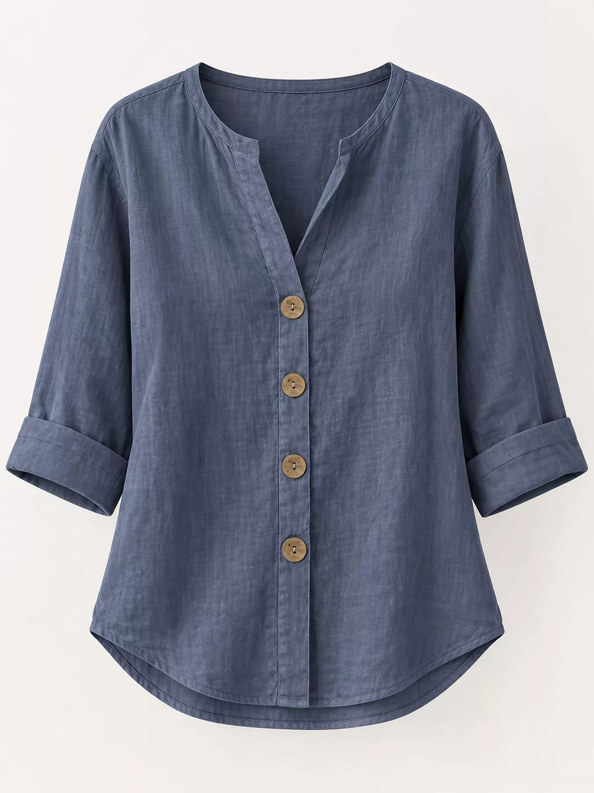 Notched-neck shirt, slate blue flat front