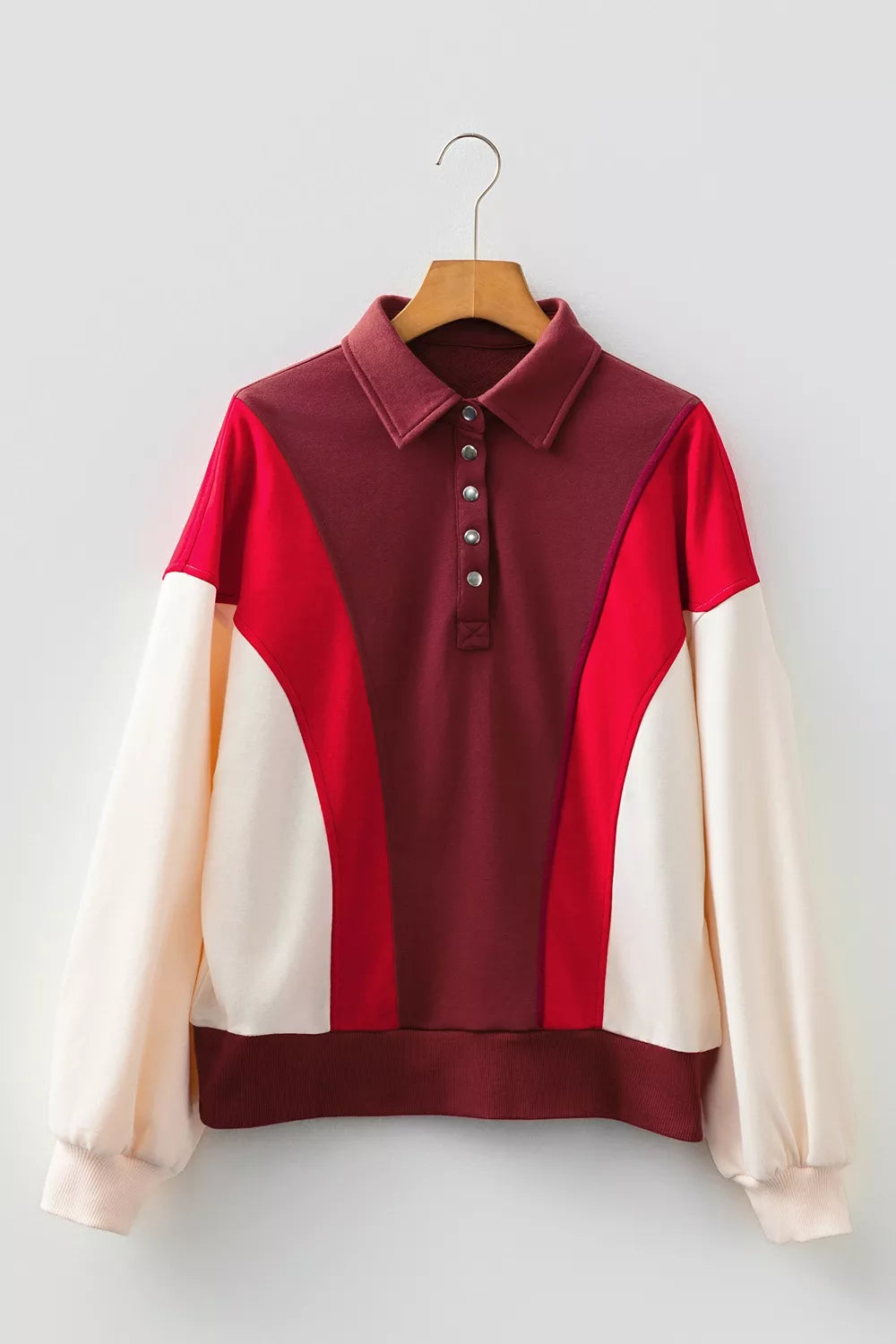 Trendsi Color-Block Snap-Button Oversized Sweatshirt -