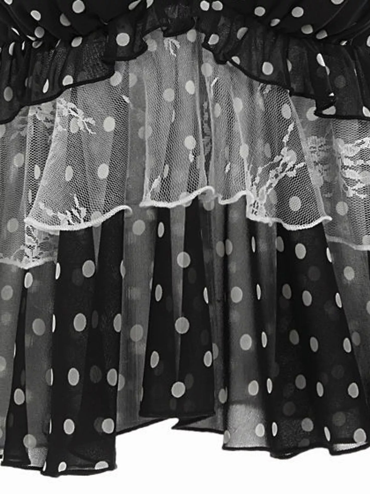 Black and white polka dot ruffled lace trim cami, polka-dot ruffles and sheer lace tier