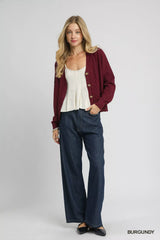 Trendsi Umgee Chunky Cable Knit V-Neck Button-Up Cardigan -