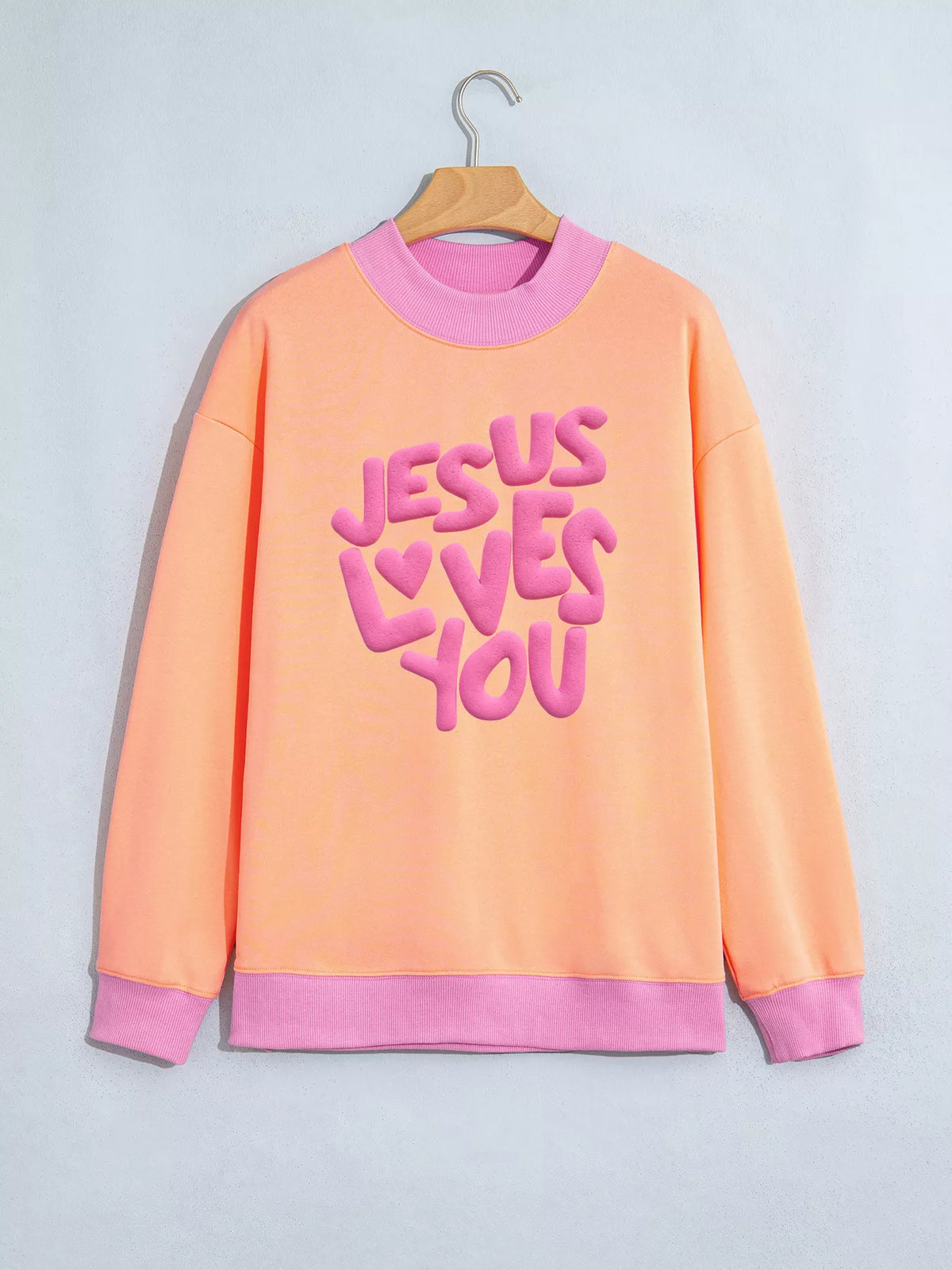 Jesus Loves You Colorblock Sweatshirt — garment front