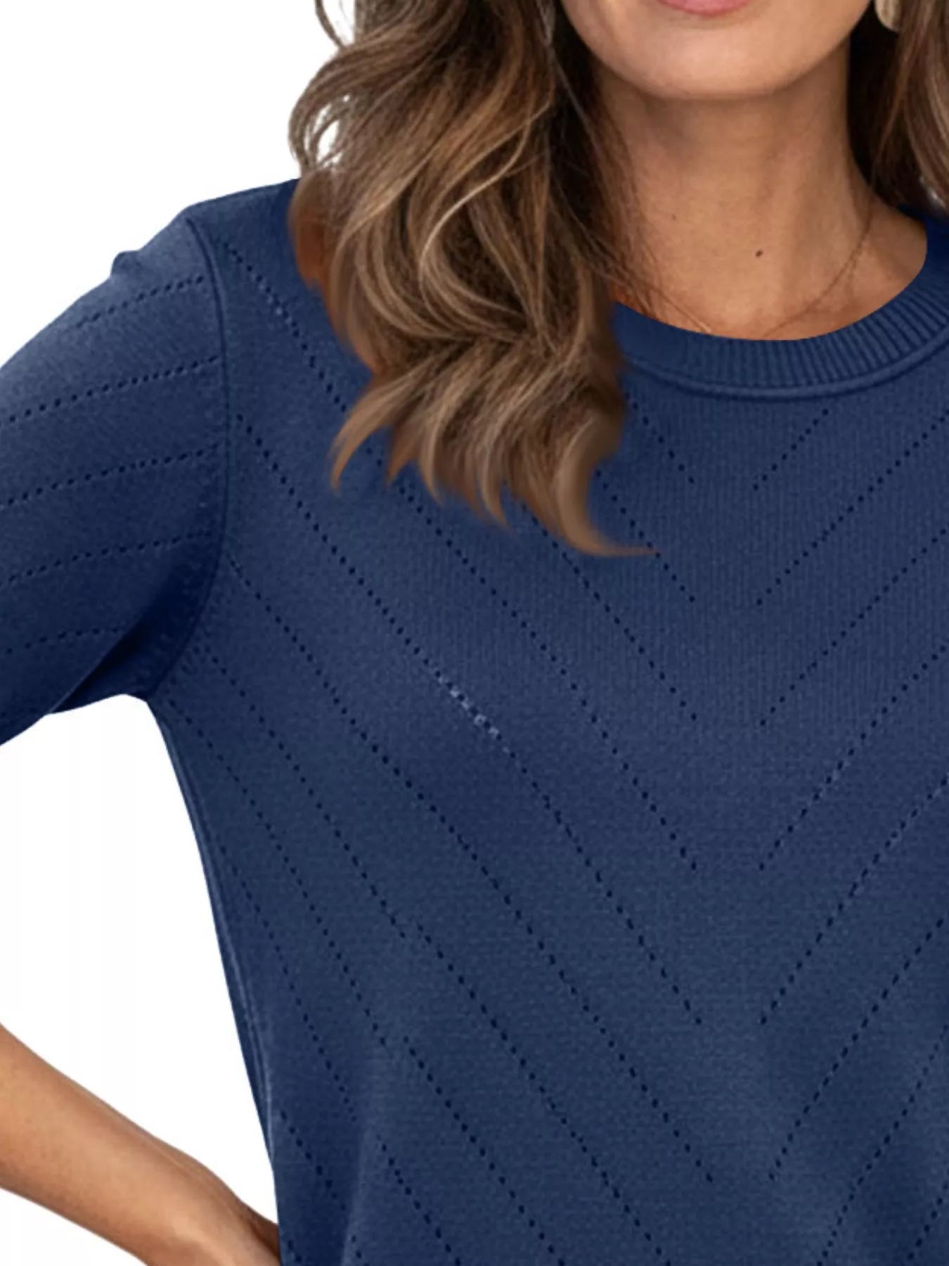 Trendsi Openwork Round Neck Sweater -