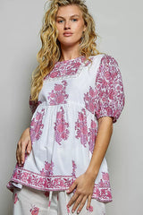 Trendsi POL Vintage Hand Block Print Floral Woven Blouse -