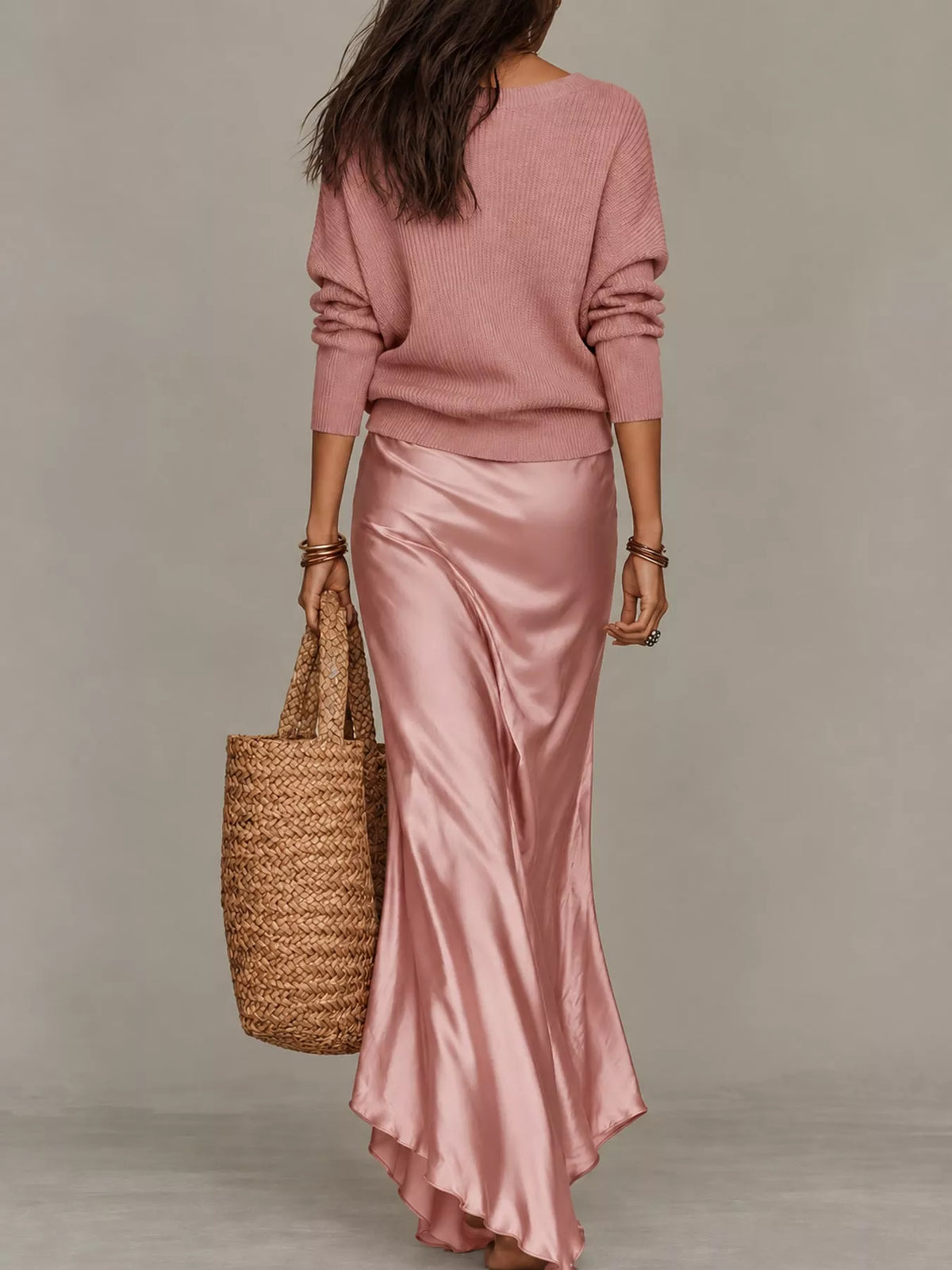 Satin Maxi Dress Two-Piece Set — back view