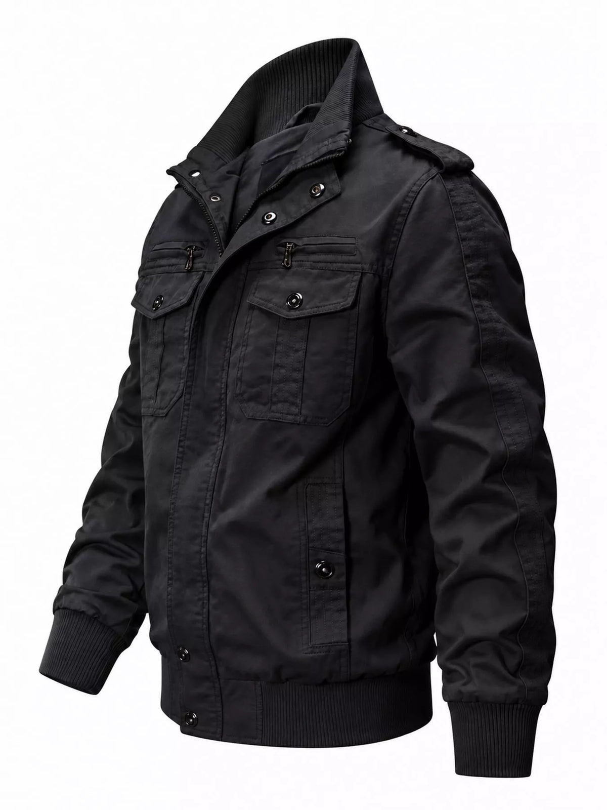 Multi-Pocket Tactical Bomber Jacket — side view
