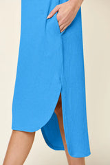 Trendsi Double Take Full Size Round Neck Short Sleeve Slit Dress - Dresses