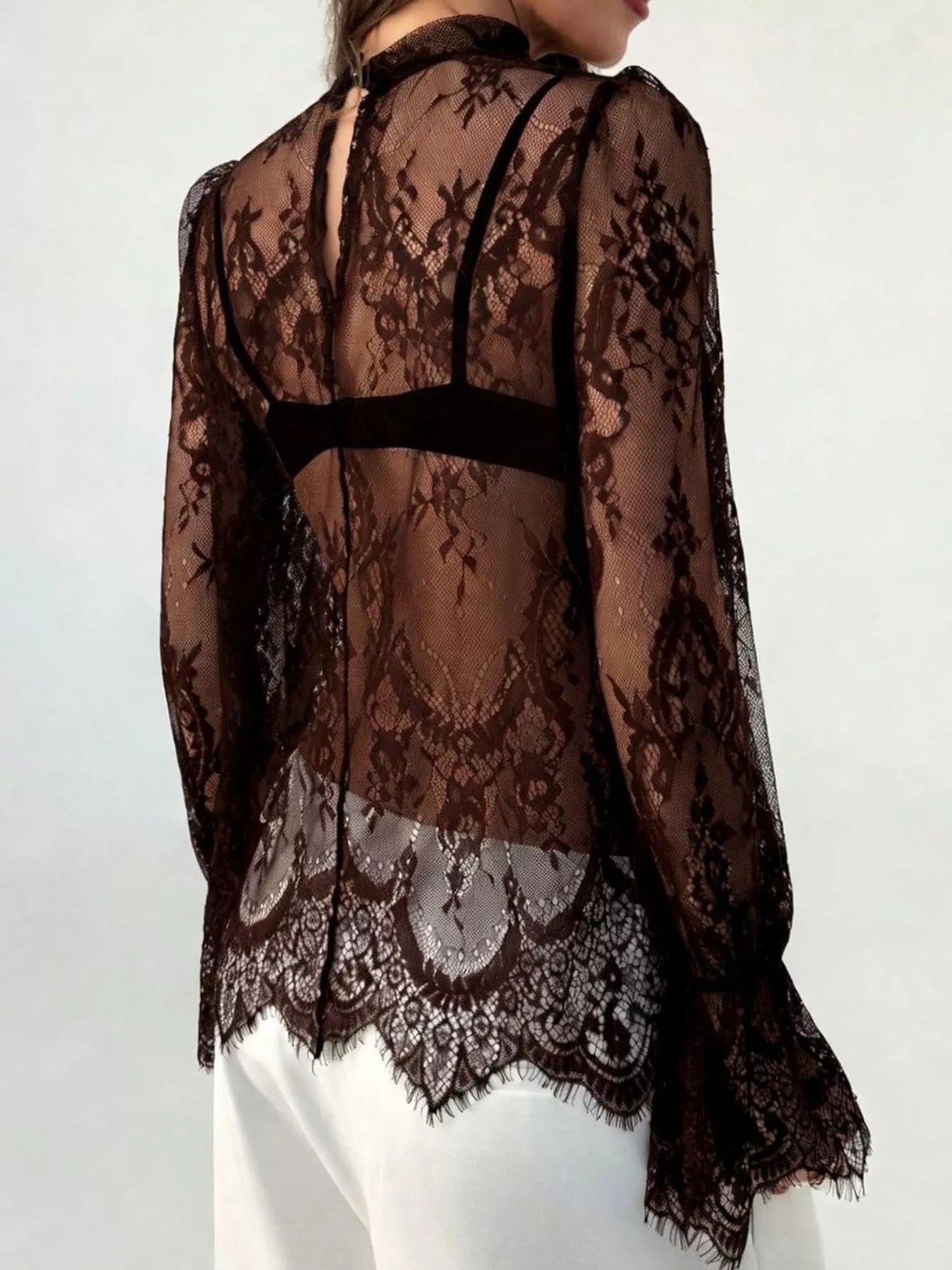 Trendsi Lace Flounce Sleeve Top -