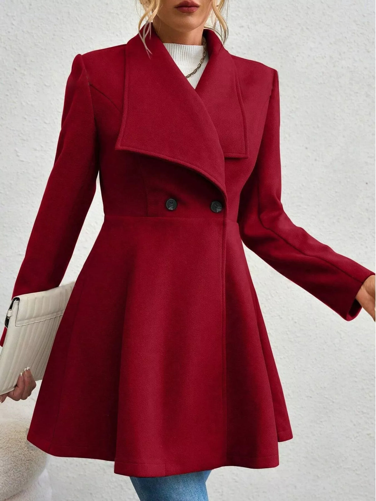 Red double-breasted slim-fit coat