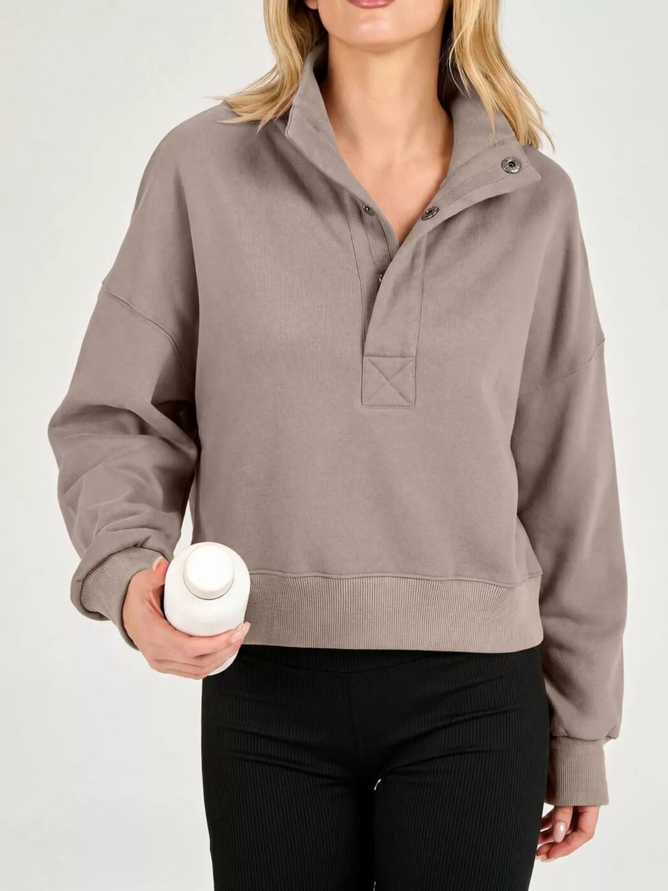 Trendsi Half Snap Dropped Shoulder Sweatshirt -