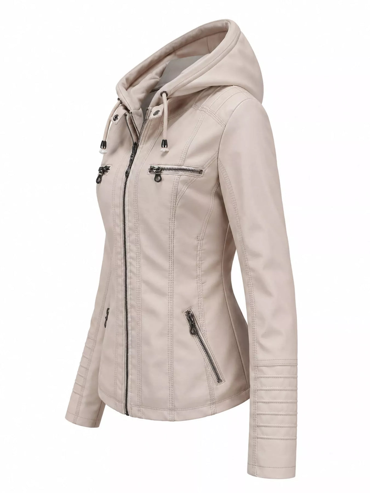 Hooded faux-leather jacket, light taupe side