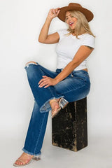 Trendsi bytos Full Size Raw Hem Distressed High Rise Bootcut Jeans -