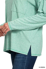 Trendsi Zenana Soft Melange Hacci Round-Neck Long Sleeve T-Shirt -