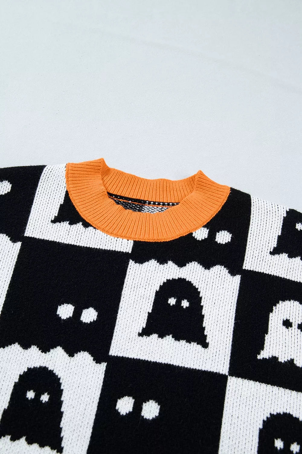 Trendsi Halloween Ghost Pattern Checkerboard Sweater -