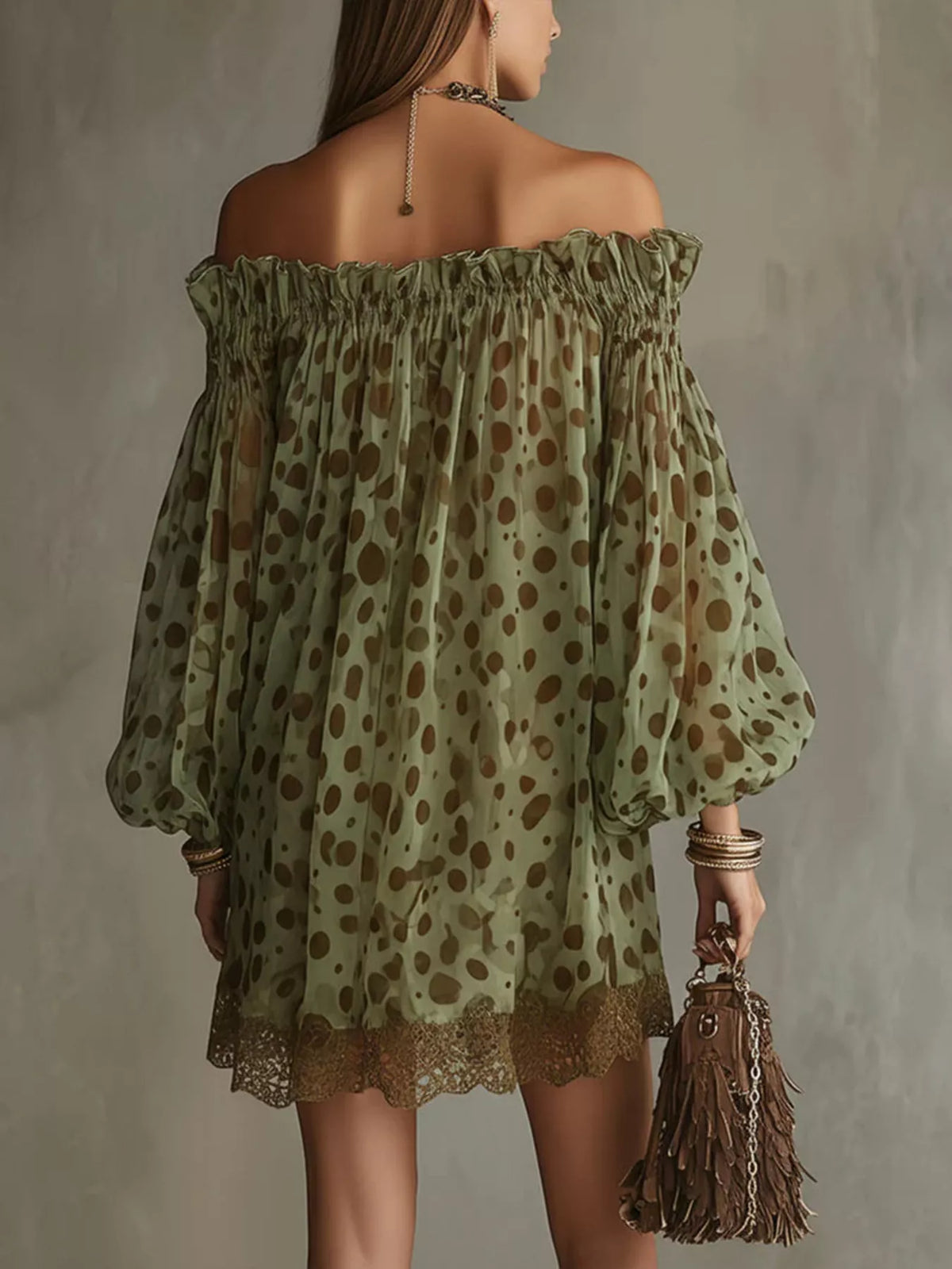 Trendsi Off-Shoulder Polka Dot Sheer Mini Dress -