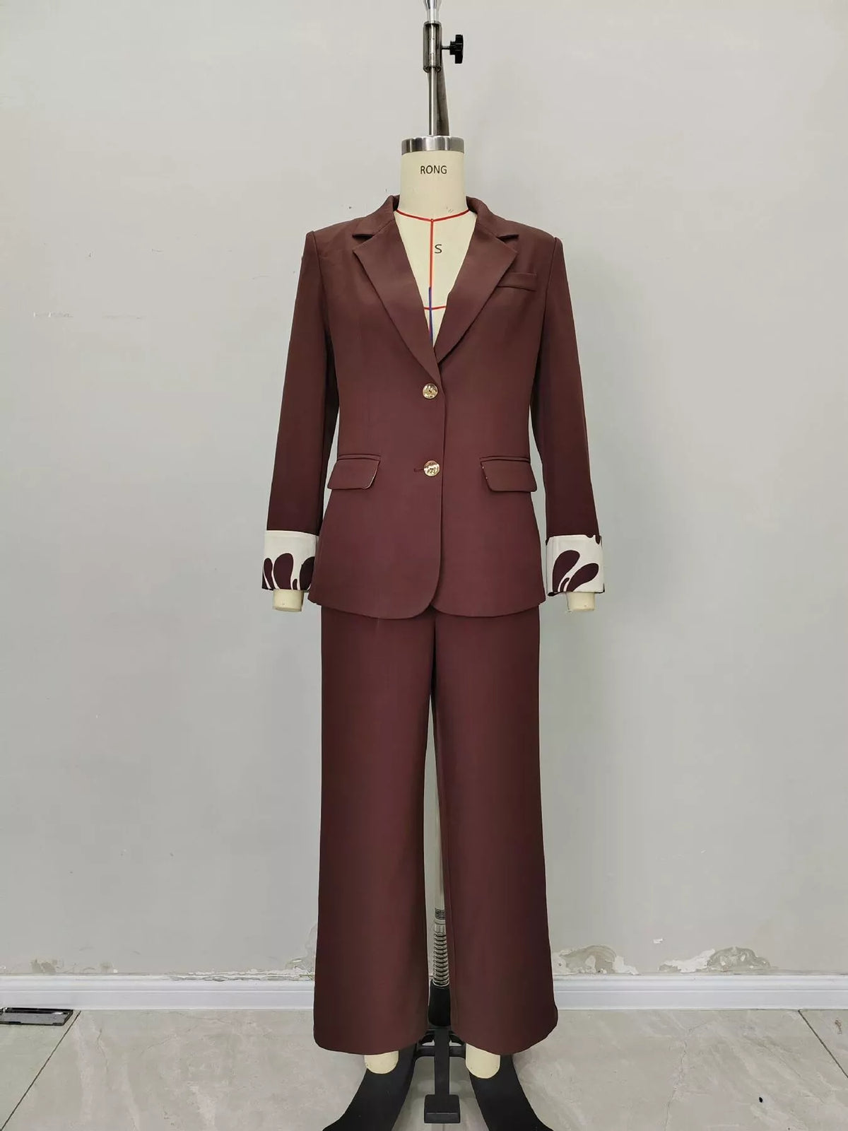 Brown Lapel Collar Blazer and Wide-Leg Pants Set alternate view 6