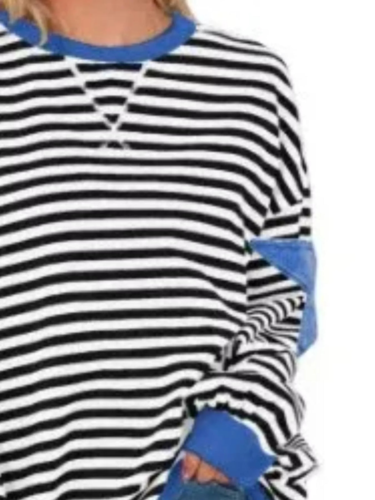 Medium Blue Star-Patch Striped Oversized Sweatshirt star and stripe detail