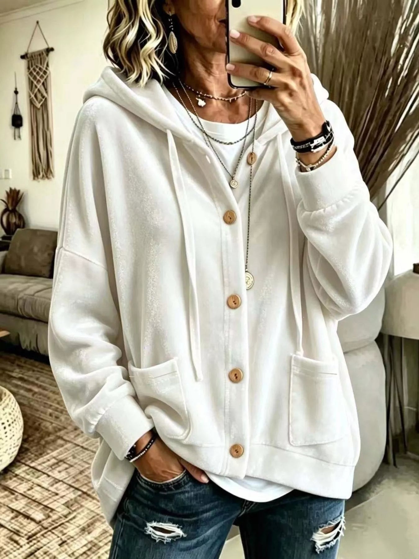 Trendsi Full Size Casual Button-Down Hooded Outerwear Plus Size -