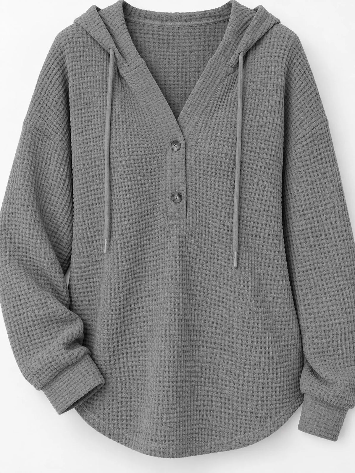 Gray waffle knit button-detail hoodie, product view
