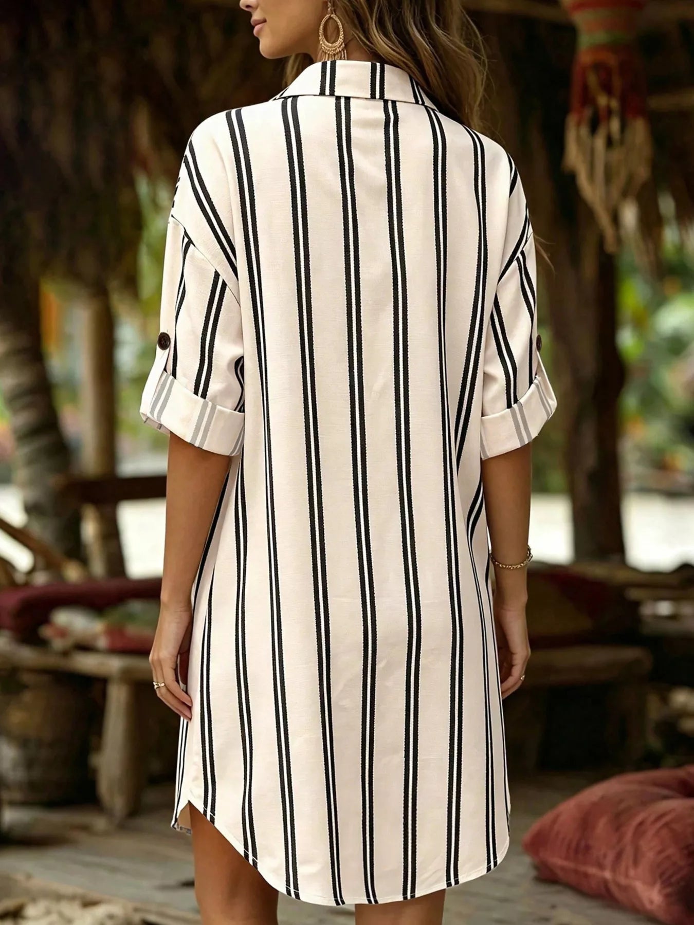 Trendsi Striped Button-Down Shirt Dress -