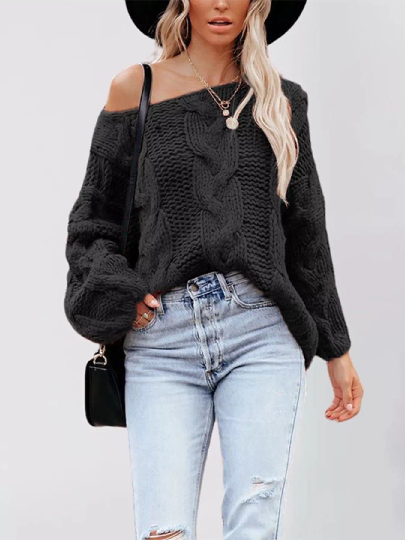 Trendsi Chunky Cable Knit Long Sleeve Sweater -