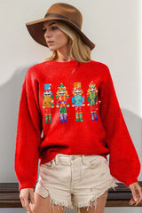 Trendsi Double Take Full Size Sequin Nutcracker Long Sleeve Sweater -