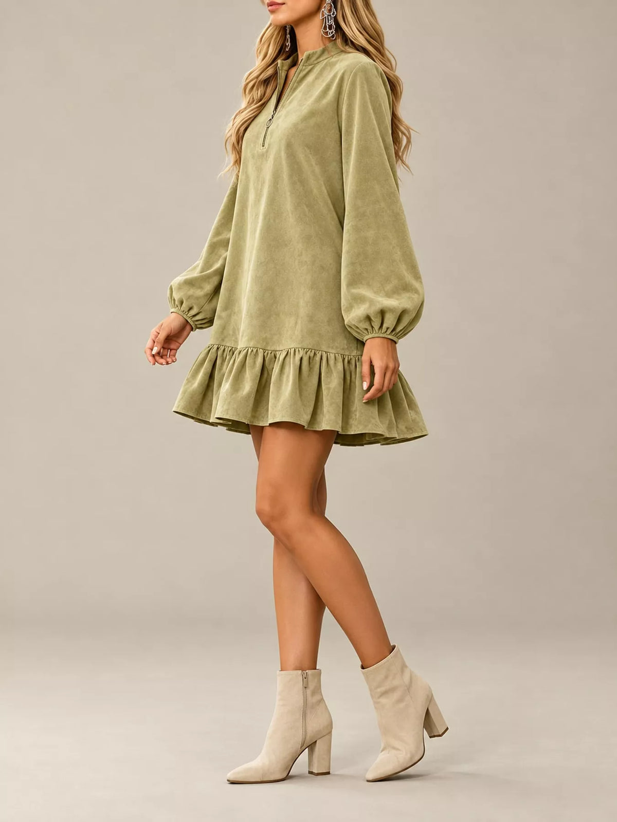 Quarter-zip dress, olive side