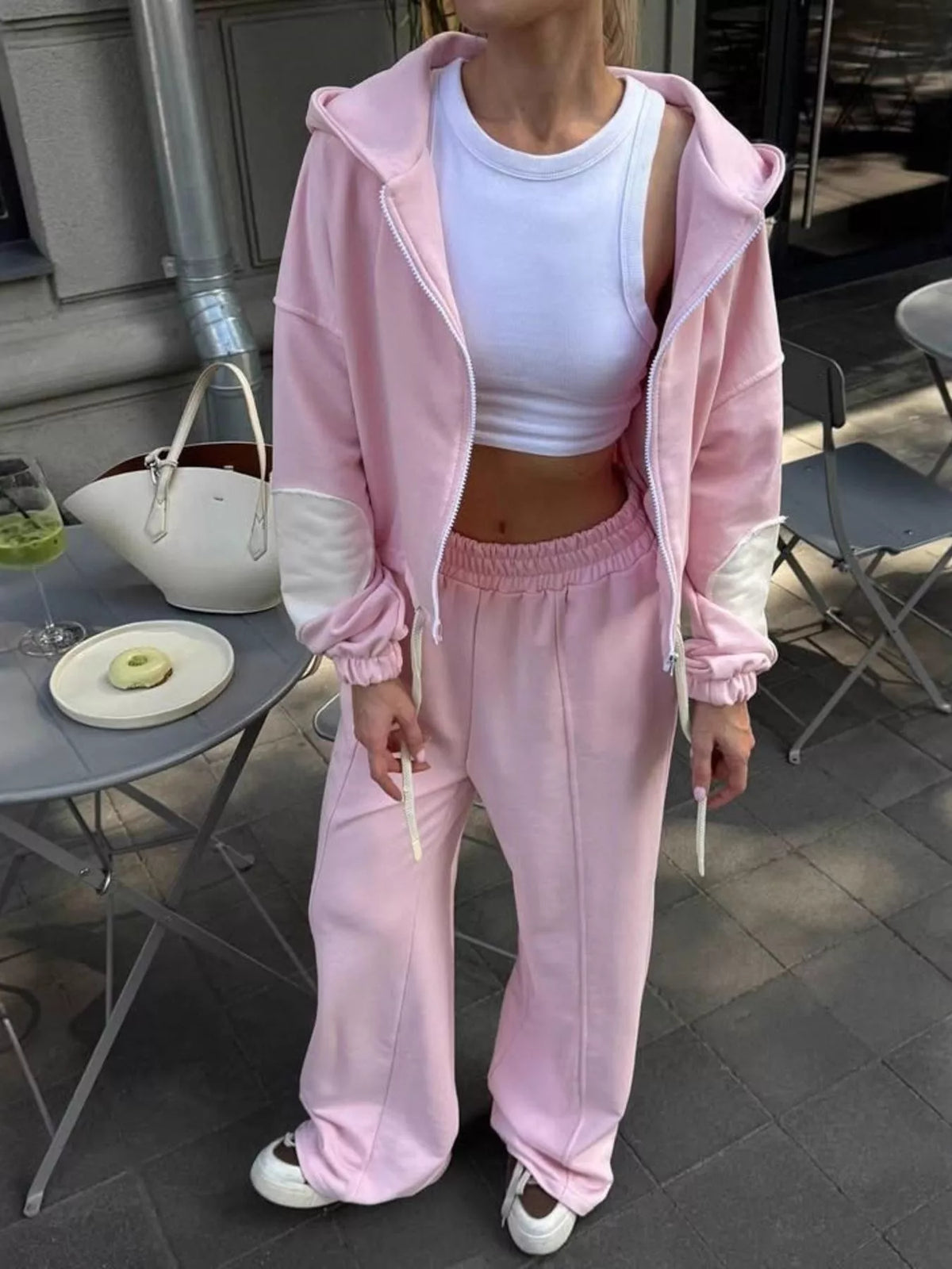 Trendsi Zip Up Hoodie and Wide-Leg Pants Set -