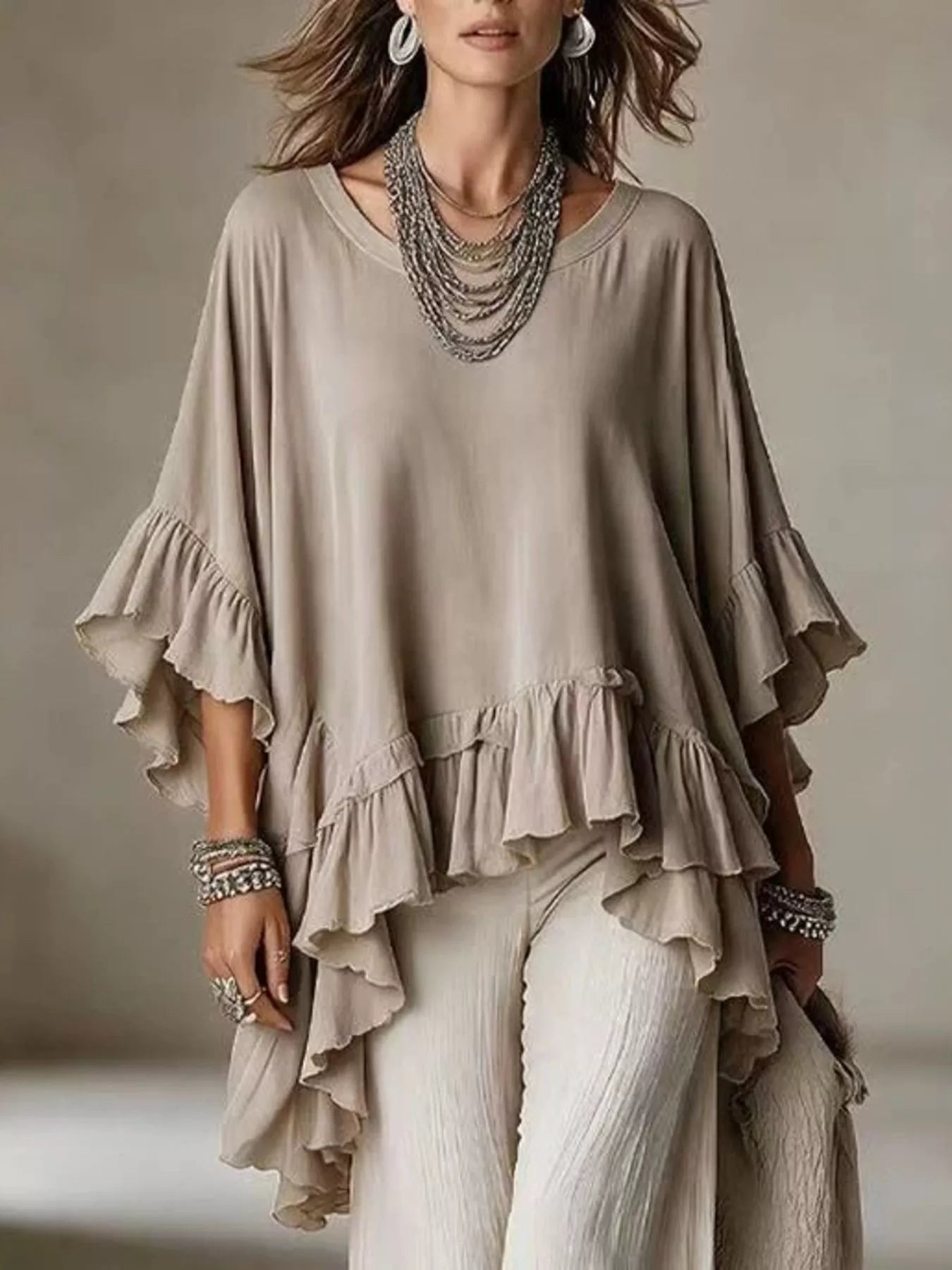 Trendsi Ruffled Hem Loose Fit Top -