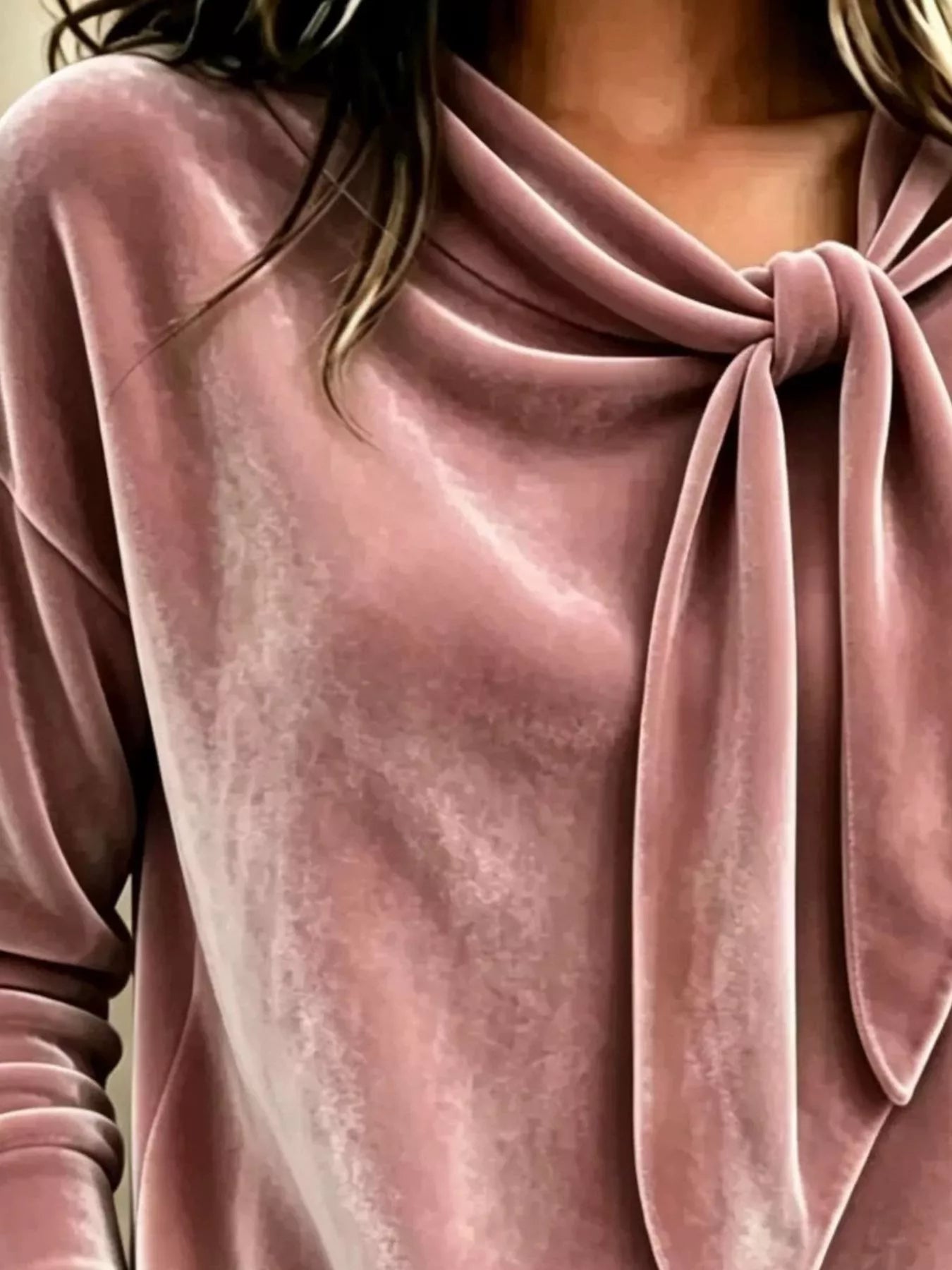 Trendsi Velvet Tie Front Long Sleeve Sweatshirt -