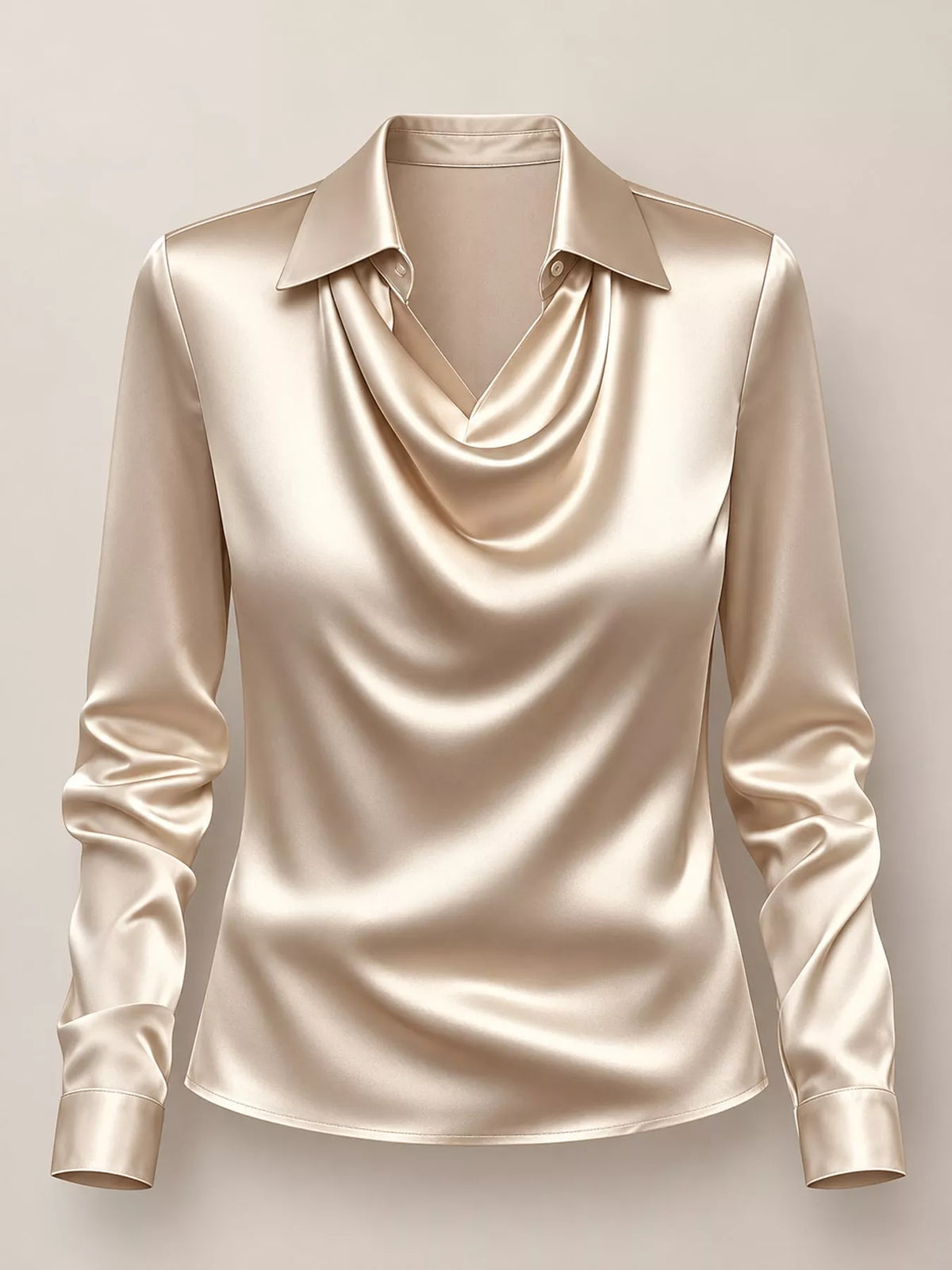 Champagne satin cowl neck blouse