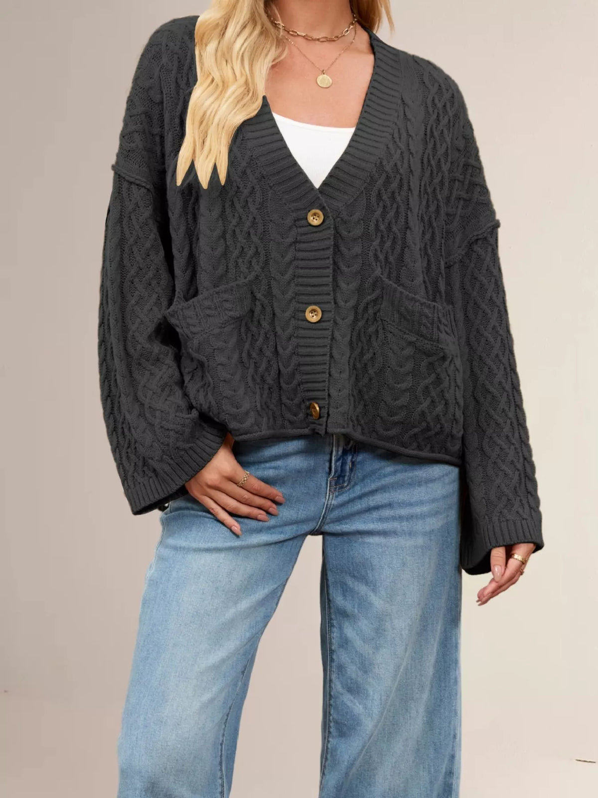 Trendsi Cozy Cable Knit Cardigan with Pockets -