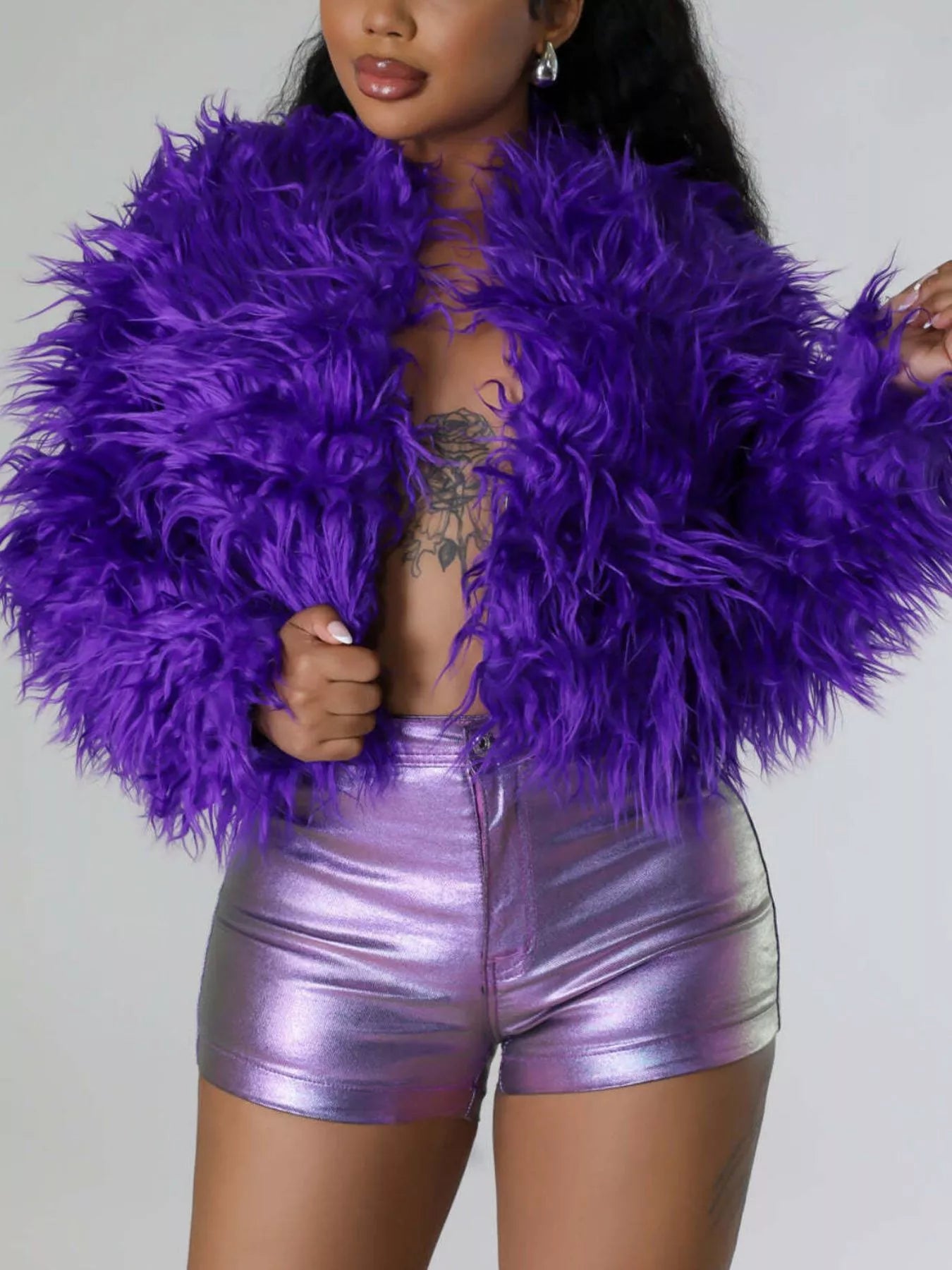 Trendsi Faux Fur Open Front Cropped Outerwear -