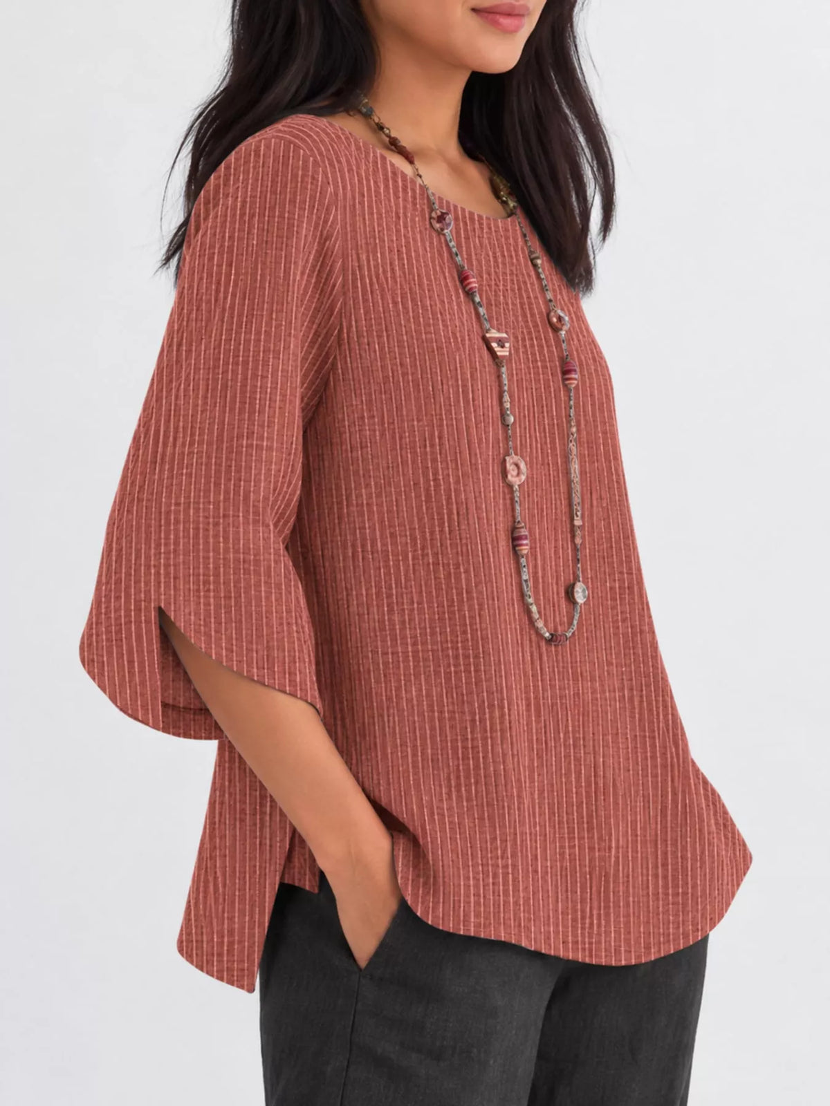 Rouge Pink Striped Loose-Fit Blouse, sleeve detail