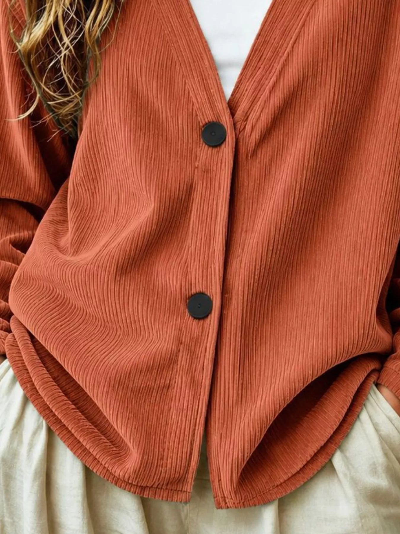 Trendsi Casual Corduroy Button-Up Cardigan -