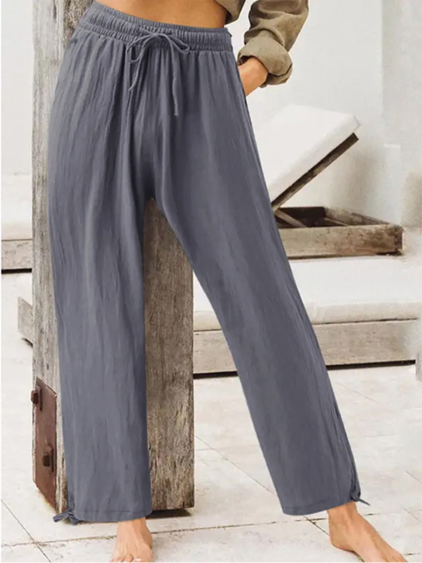 Trendsi Full Size Casual Drawstring Wide-Leg Pants Plus Size - Pants