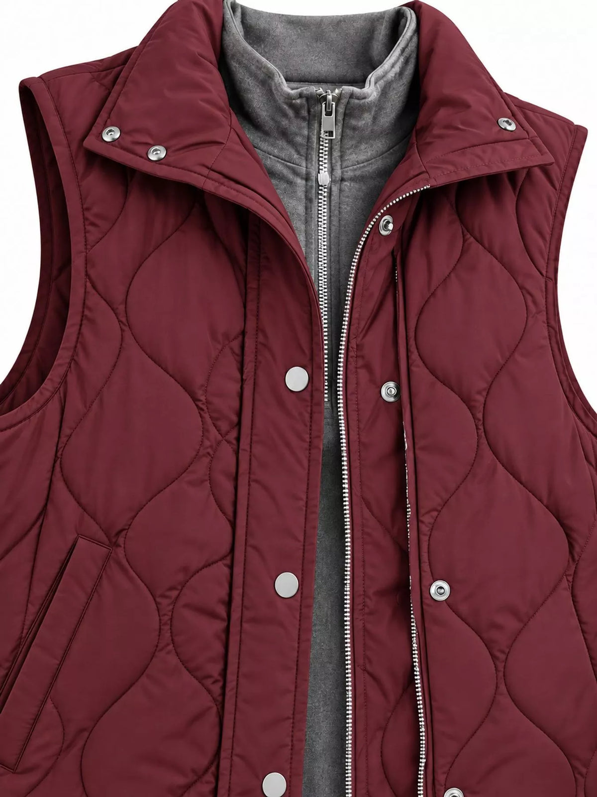 Quilted Snap-Front Vest — garment construction details