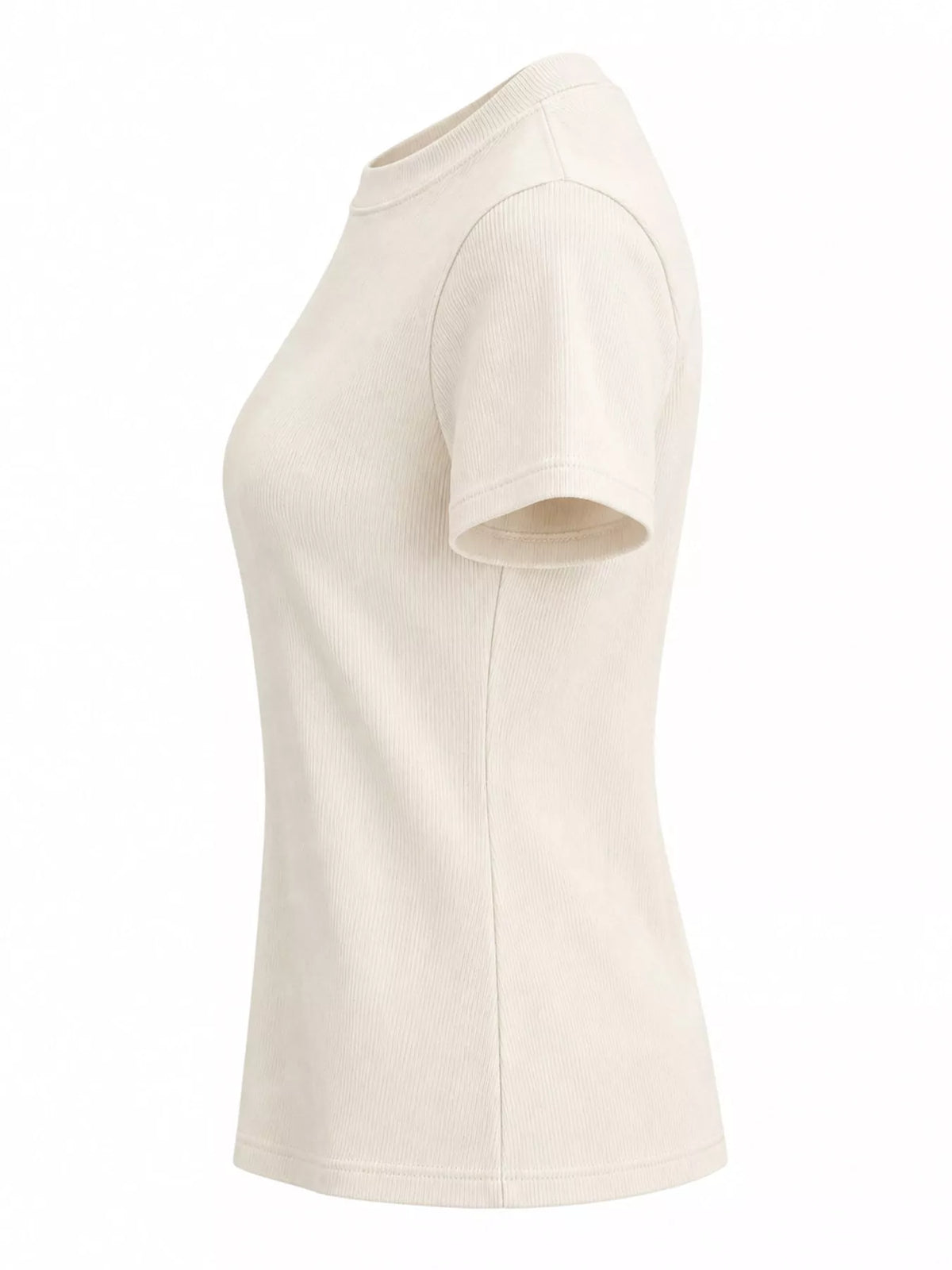 Cream slim-fit crew neck T-shirt, side view