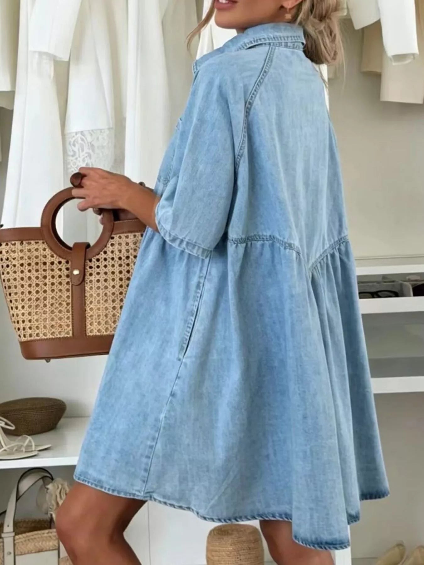 Trendsi Button Up Denim Shirt Dress -