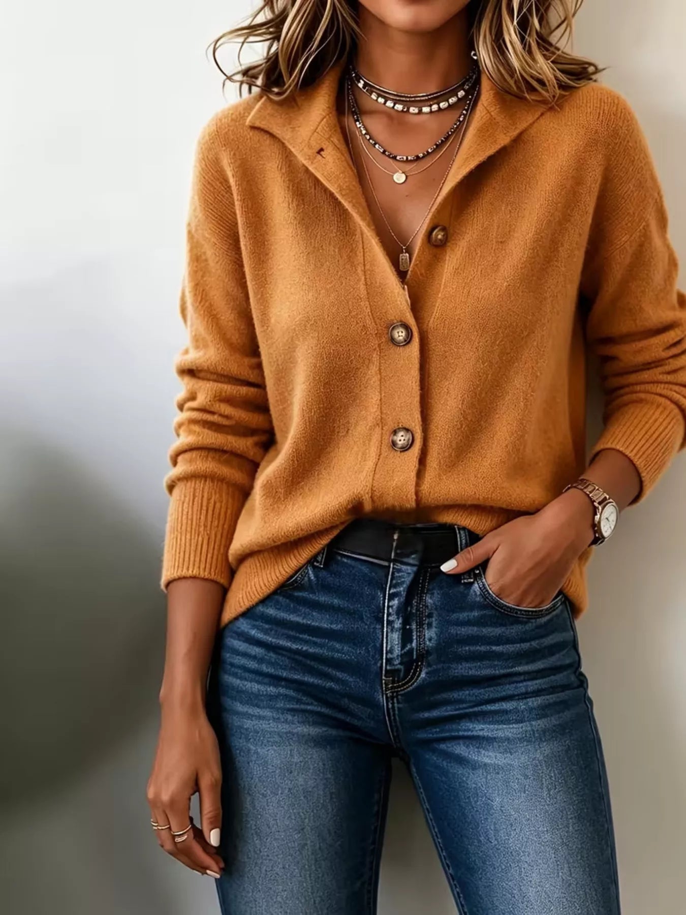 Trendsi Button-Down Knit Cardigan -