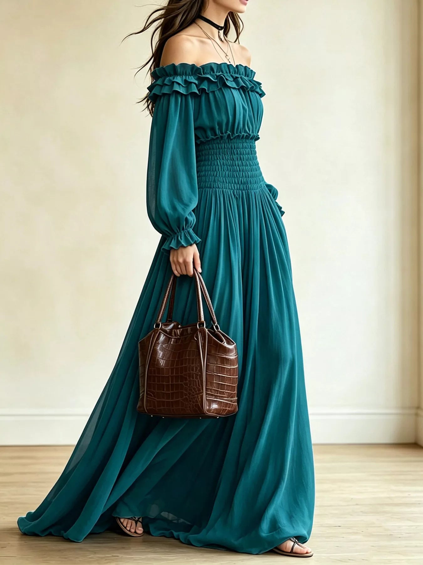 Trendsi Full Size Off-Shoulder Ruffled Maxi Dress with Smocked Waist Plus Size -