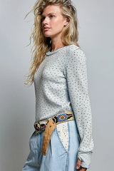 Trendsi POL Ribbed Knit Floral Crew Neck Long Sleeve Top -
