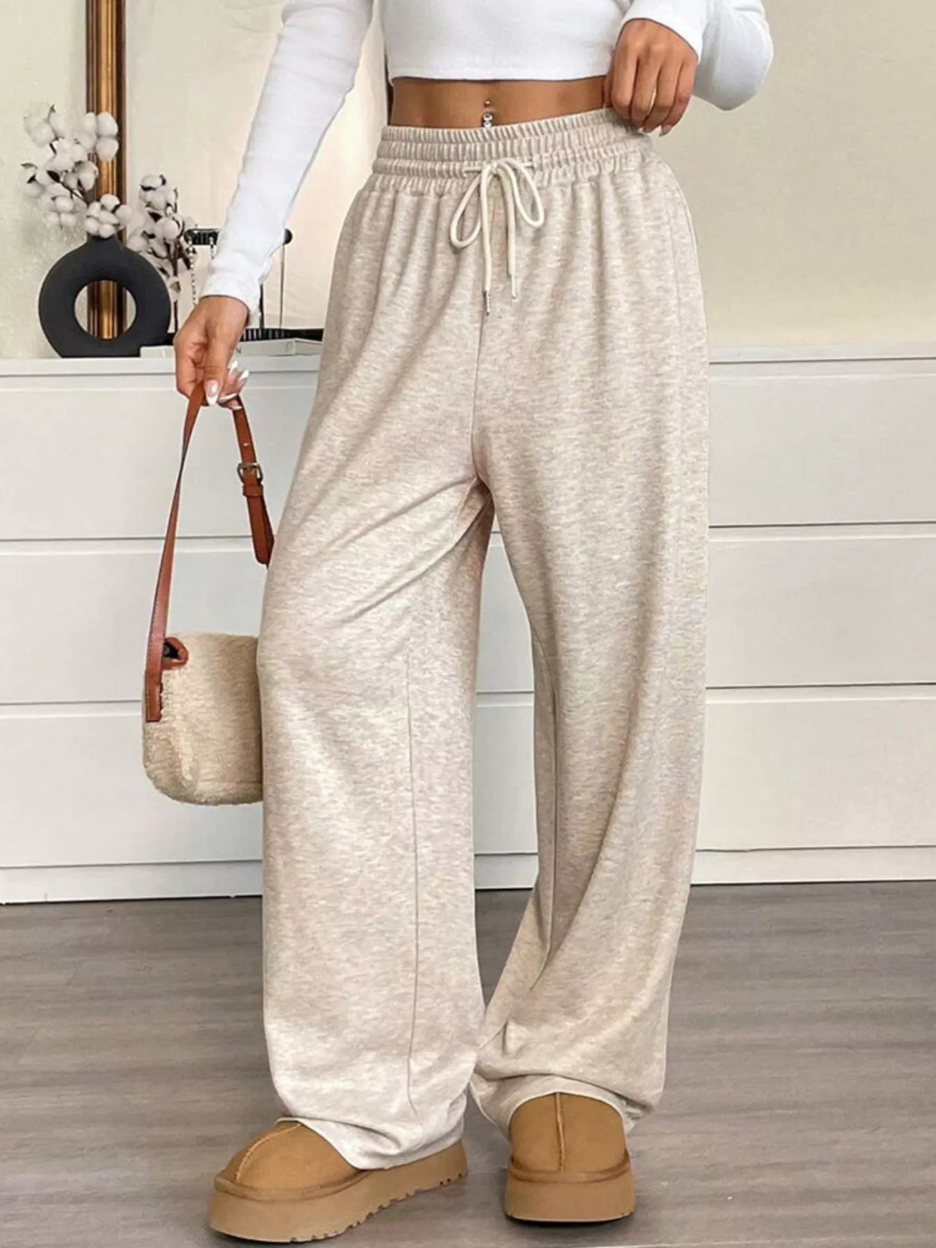 Trendsi High-Waisted Wide-Leg Pants with Drawstring -