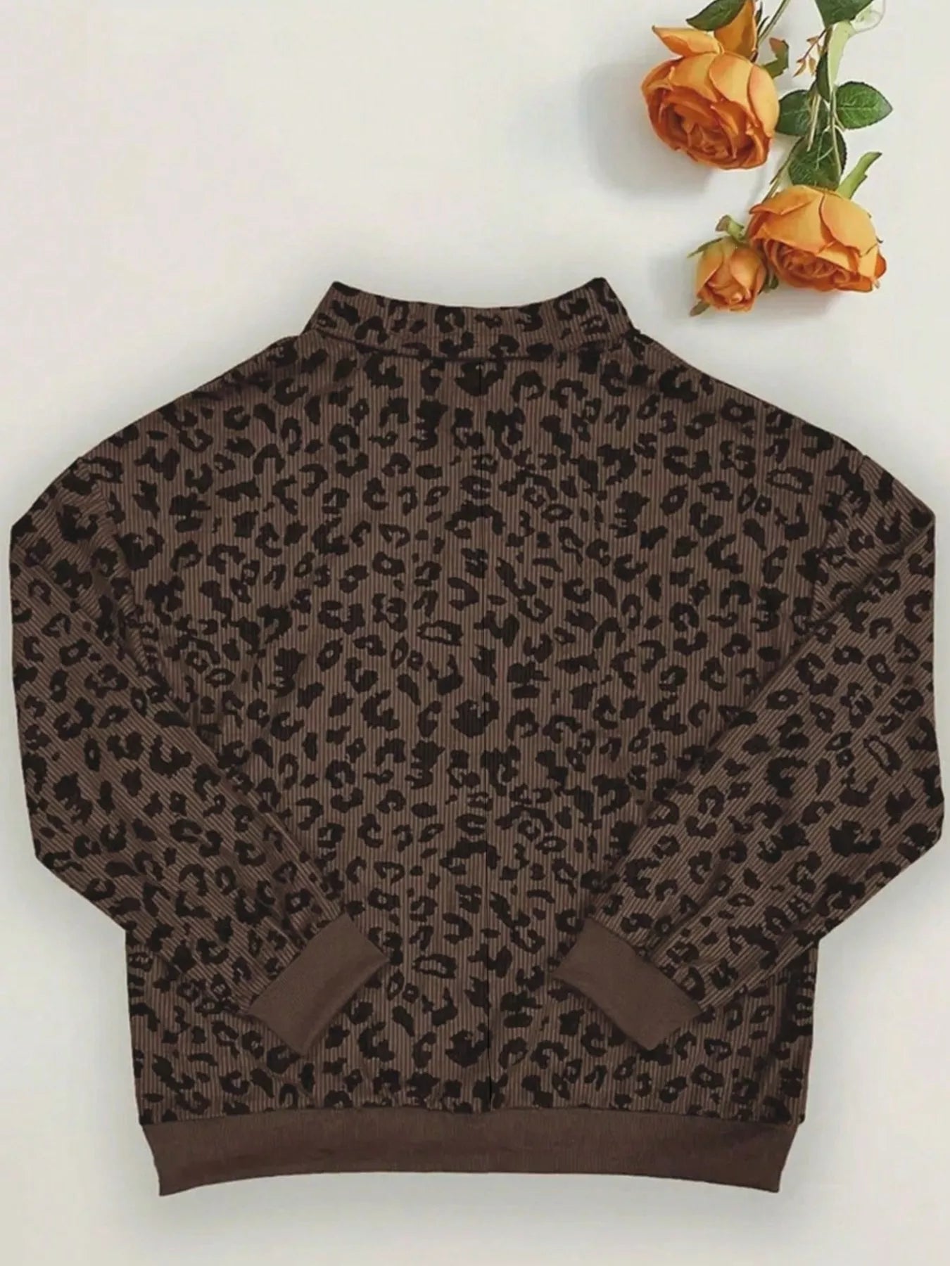 Trendsi Leopard Print Quarter-Zip Sweatshirt -
