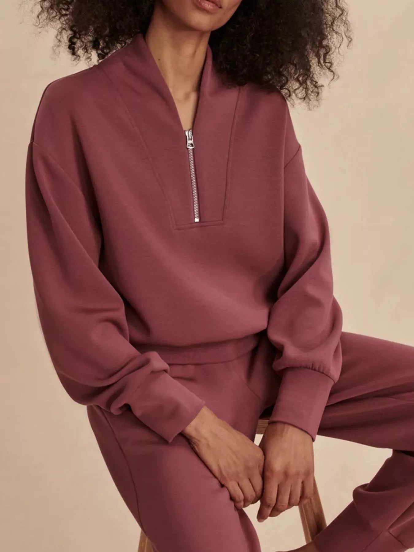 Trendsi Quarter-Zip Sweatshirt and Wide-Leg Pants Set -