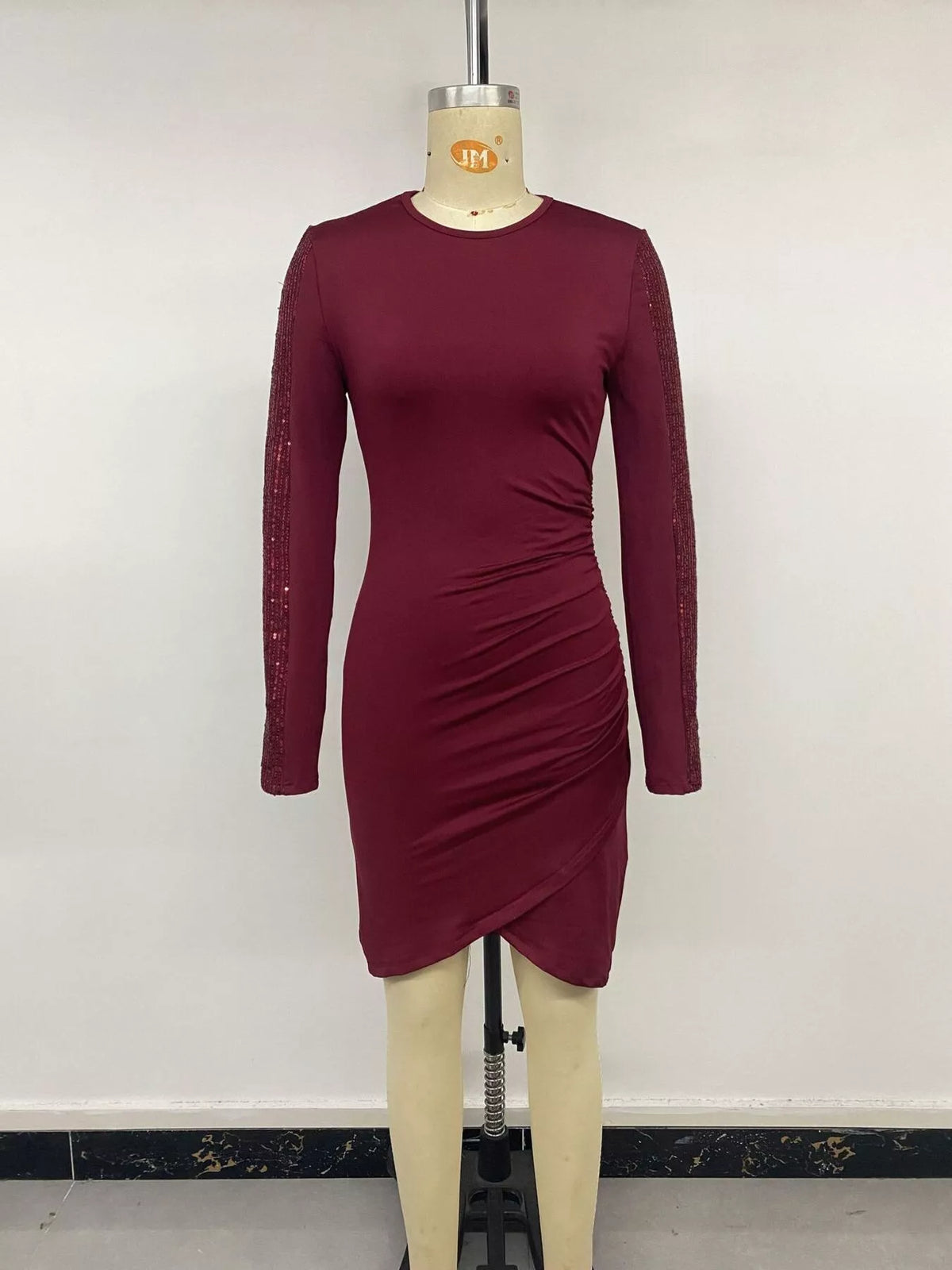 Trendsi Long-Sleeve Sequin-Trimmed Bodycon Dress -