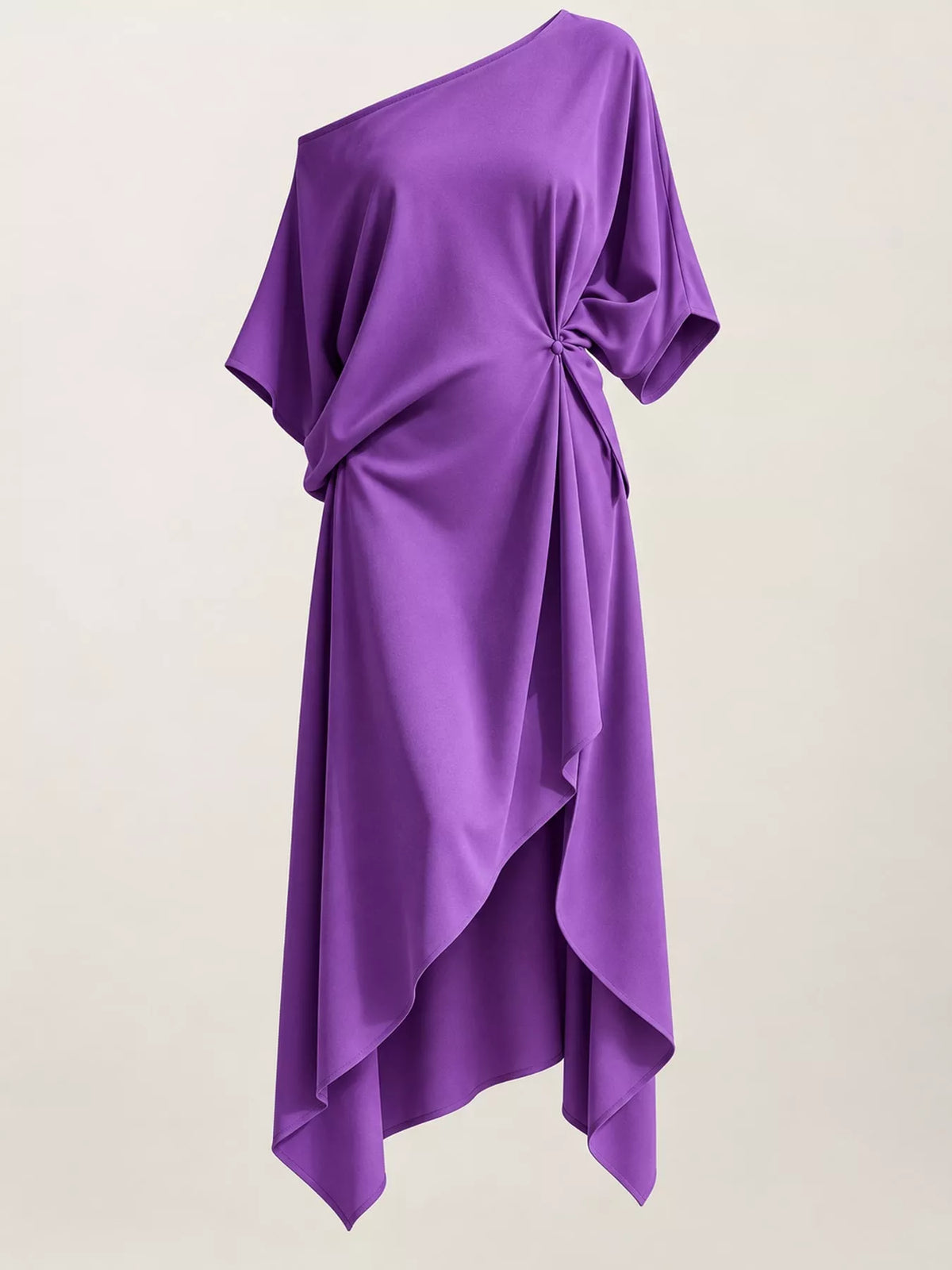 One-shoulder dress, purple hanging front