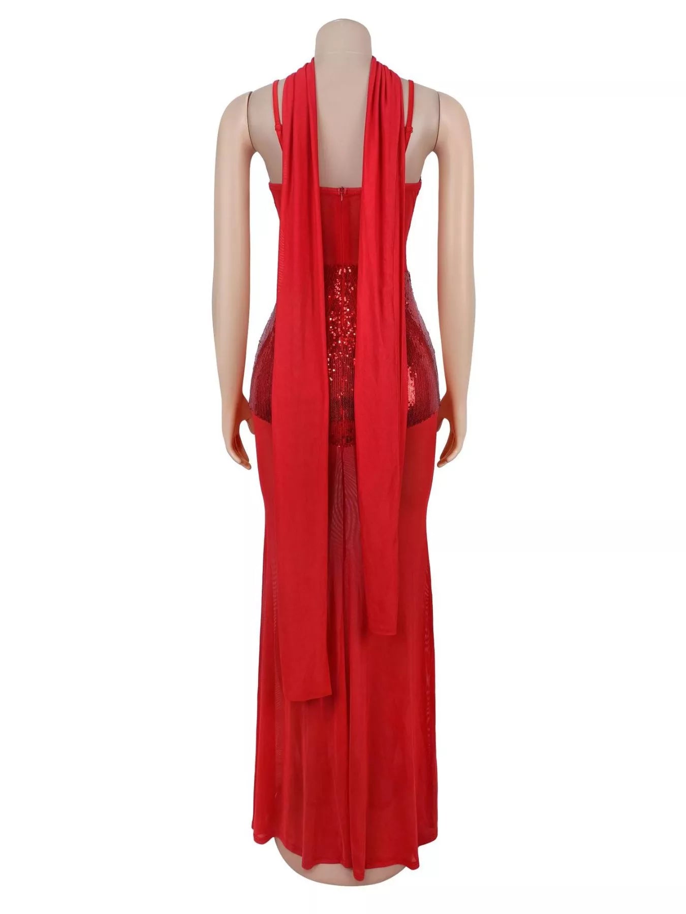 Trendsi Sequin V-Neck Sheer Mesh Maxi Dress -