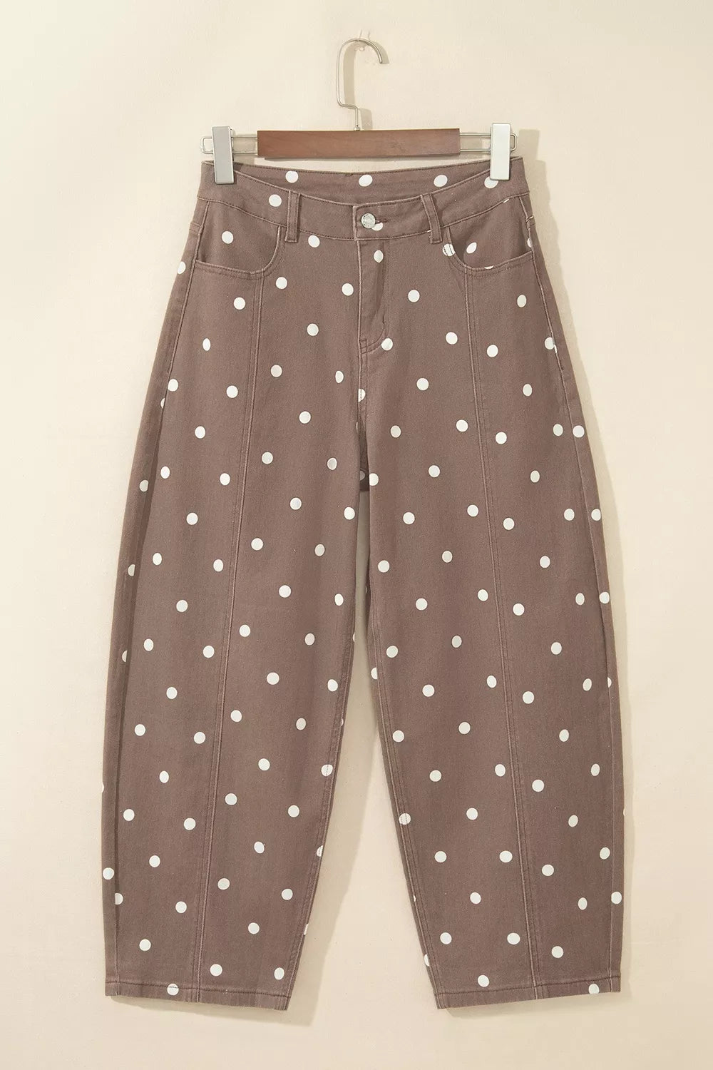Trendsi Tailored Seam Polka Dot Print Barrel Casual Jeans -